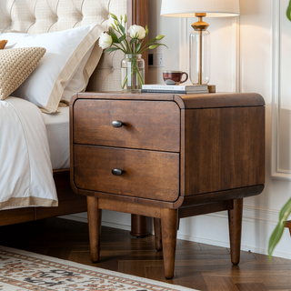 Sunvega Mid-Century Modern Night Stand with Tapered Legs and Solid Wood