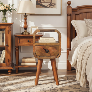 Sunvega Ultra-Compact Solid Mango Wood Nightstand with Drawer and Open Slot