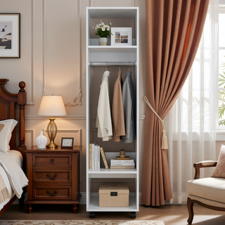 Sunvega Compact White Wardrobe with Integrated Mirror and Ample Shelving for Bedroom