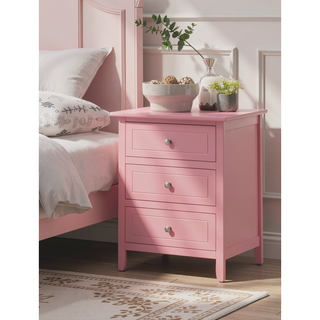 Sunvega Transitional Oak Nightstand With Three Drawers For Bedroom