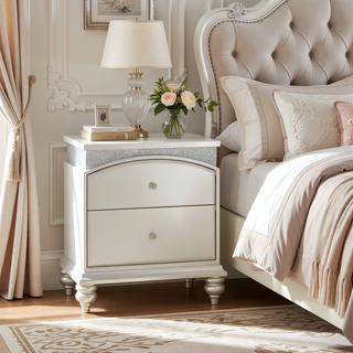 Sunvega Transitional Platinum Nightstand with Two Felt-Lined Drawers and Safety Stop