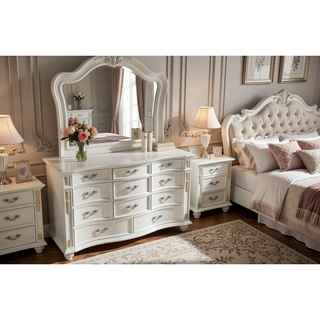 Sunvega Cherry Nightstand with Three Easy Glide Drawers and Velvet Lining