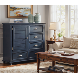 Sunvega Transitional Slate Blue Armoire with Nickel Knobs and Ball Bearing Glides
