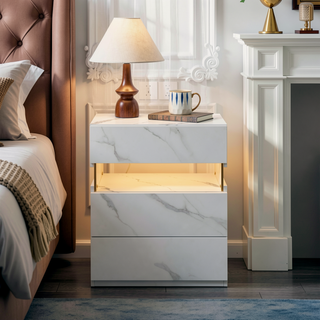 Sunvega LED Nightstand with Acrylic Board and RGB Lights 3 Drawer Bedside Table