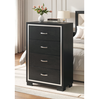 Sunvega Modern Luxury Nightstand with Sleek Metal Handles and Two Storage Drawers