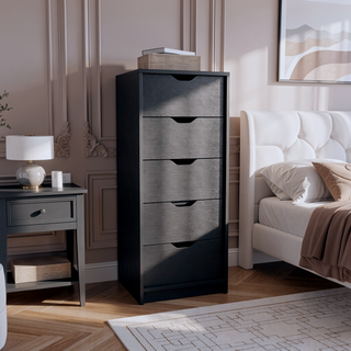 Sunvega White 5 Drawer Tall Dresser with Pull Out System Compact Size
