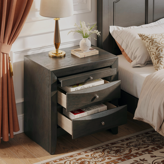 Sunvega White Nightstand with Two Spacious Drawers and Top Tray for Bedside