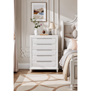 Sunvega Modern Pearl White Finish Nightstand with Spacious Drawers and Acrylic Legs