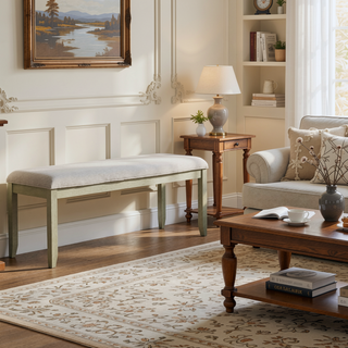 Sunvega Upholstered Top Bench with Memory Foam and Wheat Finish for Dining