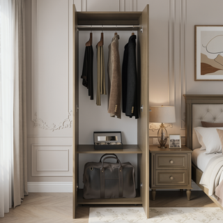 Sunvega 2 Door Armoire with 2 Shelves for Bedroom Storage in Natural Oak White