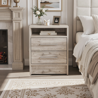 Sunvega Modern Nightstand with Two Spacious Drawers and Metal Handles for Bedroom