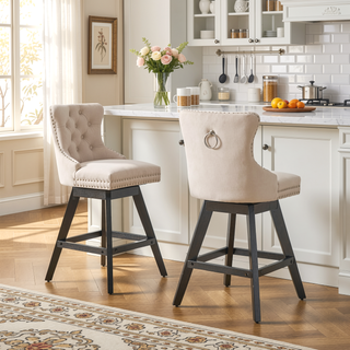 Sunvega Swivel Velvet Barstools with Button Tufted Back and Chrome Nailhead Trim