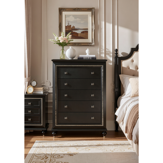 Sunvega Kaitlyn Metallic Gray Finish Wood Nightstand with Two Drawers and Crystal Trim