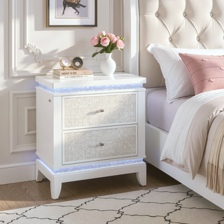 Sunvega White Nightstand with Cooler Bluetooth Speaker and LED Lighting
