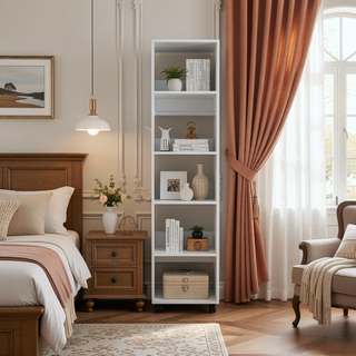 Sunvega White Armoire with Three Shelves Full-Length Mirror and Four Wheels