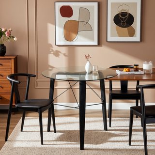 Sunvega Mid-Century Modern Round Dinette Table with Tempered Glass Top and Tripod Base