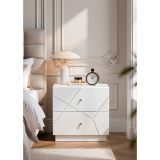 Sunvega Mist Nightstand with Two-Tone High-Gloss Marble Lacquer Finish and Two Spacious Drawers