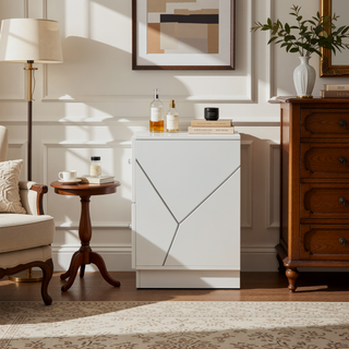 Sunvega Ultra Modern White Finish Nightstand with 2 Drawers and Embossed Lines Design