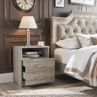 Sunvega Compact Nightstand with Two Spacious Drawers and Shelf for Bedroom or Living Room