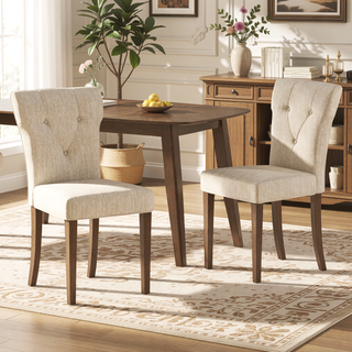 Sunvega Mid-Century Modern Walnut Dining Table with Faux Wood Top and Rubberwood Legs