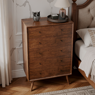 Sunvega Mid Century Modern 5-Drawer Solid Wood Dresser for Bedroom Living Room