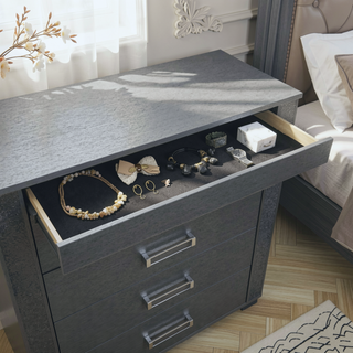 Sunvega Silver Nightstand with Spacious Drawers and Hidden Jewelry Compartment