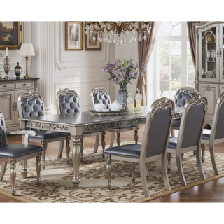 Sunvega Antique Design Silver Grey Finish Rubberwood Formal Dining Table