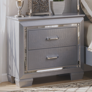 Sunvega Contemporary White High Gloss Lacquer Nightstand with Chrome Handles and USB Charger