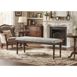 Sunvega Dark Brown Upholstered Bench with Turned Legs for Dining or Bedroom