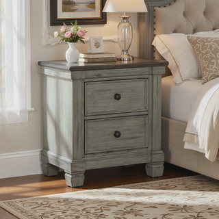 Sunvega Transitional Rustic Nightstand with 2 Dovetail Drawers Flat Knobs