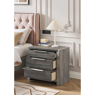 Sunvega Beige Nightstand with 3 Storage Drawers No Assembly Required