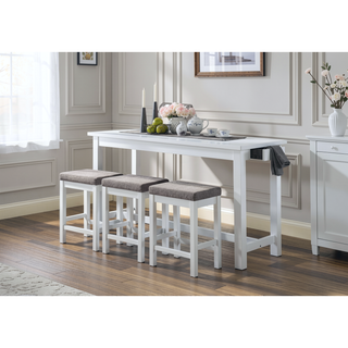 Sunvega White Counter Height Dining Set with USB Ports and Fabric Stools