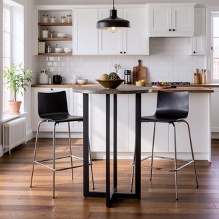 Sunvega Burnt Oak Bistro Table with Black Metal Frame for Small Spaces