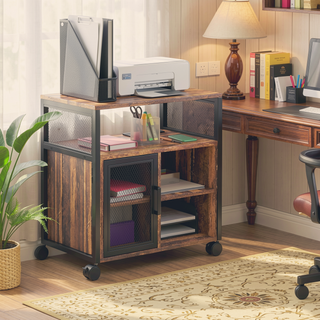 Sunvega Mobile Printer Stand with AC Outlets USB Ports and Adjustable Storage Shelves
