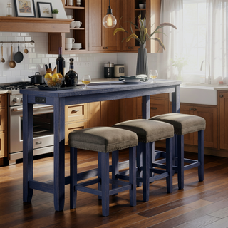 Sunvega Transitional Antique Blue and Gray Finish Dining Table Set with USB Outlet