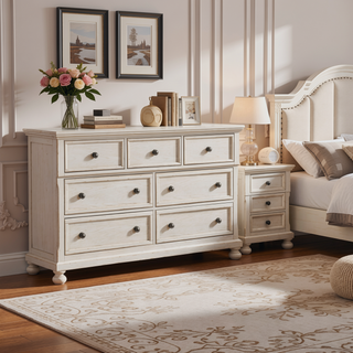 Sunvega Antique Brown Finish Nightstand with Hidden Drawer and Bun Feet
