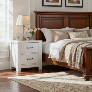 Sunvega Modern White Nightstand with Two Gliding Drawers for Bedroom