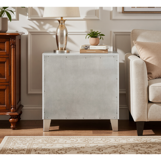 Sunvega Mirrored Front Champagne Finish Nightstand with Two Storage Drawers