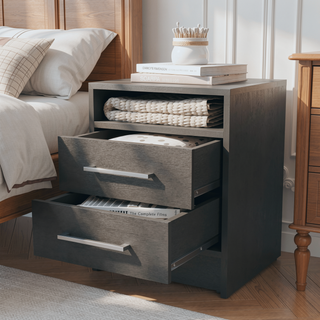 Sunvega White 2-Drawer Nightstand with Open Shelf for Small Bedroom Spaces