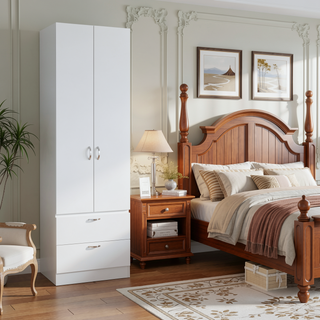 Sunvega 76 Inch High Armoire Wardrobe Closet with Double Doors and 2 Drawers