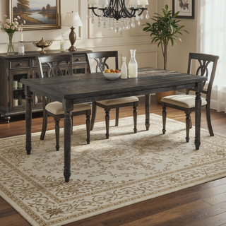 Sunvega Weathered Grey Rectangular Dining Table with Wood Turned Legs