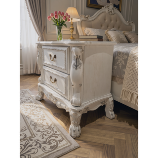 Sunvega Dresden II Bone White Finish Nightstand with Two Spacious Storage Drawers