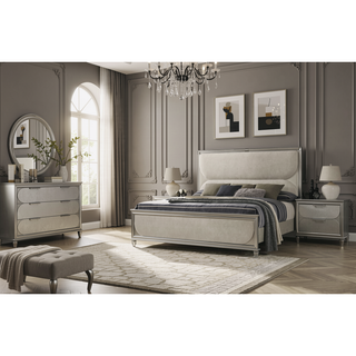Sunvega Silver 2-Drawer Nightstand with Acrylic Handles and Embossed Panels