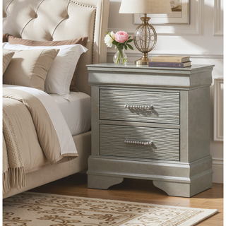 Sunvega Modern Silver Wood Nightstand with Contrast Finish Leg and Handle