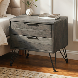 Sunvega Modern Nightstand with Three-Tone Gray Finish and Brushed Metal Legs