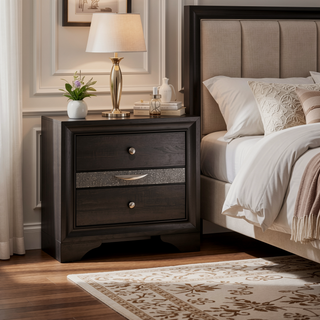 Sunvega Contemporary Gray Nightstand with 2 Drawers and Jewelry Storage