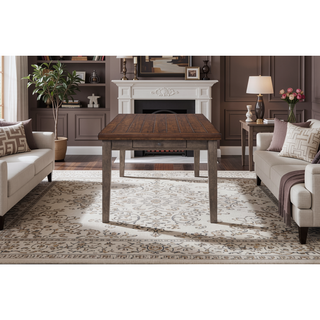 Sunvega Casual Rustic Two-Tone Finish Dining Table with Six Storage Drawers