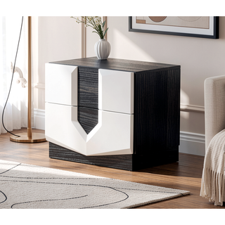 Sunvega Zebrano Accent Contemporary High Gloss White Nightstand