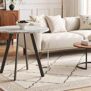 Sunvega Modern Minimalist Gray Cement Circular Dining Table with Industrial Style