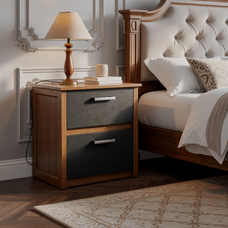 Sunvega 2 Drawer Nightstand with Metal Handles for Bedroom or Living Room
